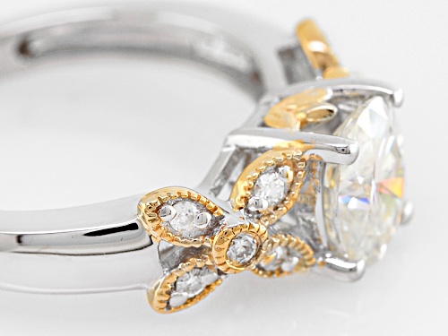 Pre-Owned Moissanite Fire® 1.62ctw Dew Platineve™ And 14k Yellow Gold Accent Over Platineve™ Ring - Size 6