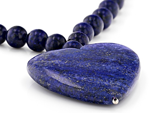 Pre-Owned 8mm Round Bead & 40x40mm Heart Shape Lapis Lazuli Sterling Silver Necklace - Size 21