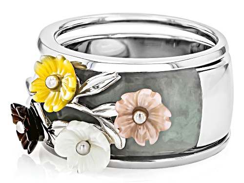 Pre-Owned Pacific Style™ Jadeite with Multi Color Mother-Of-Pearl Interchangeable Sterling Silver Ri - Size 8