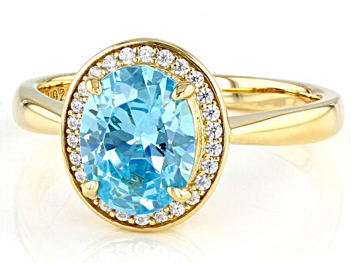 Pre-Owned Bella Luce ® 3.00ctw Aquamarine And White Diamond Simulants Eterno™ Yellow Ring - Size 8