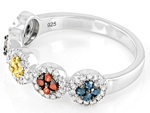 Pre-Owned 0.60ctw Round Multi-Color Diamond Rhodium Over Sterling Silver Band Ring - Size 10
