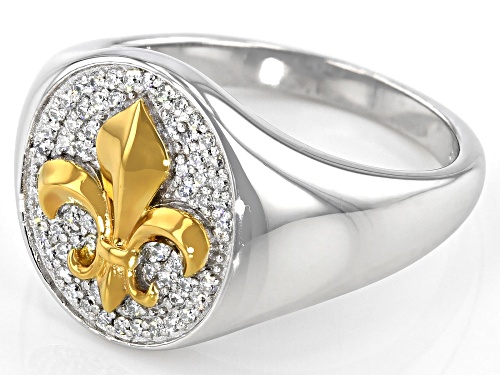 Pre-Owned MOISSANITE FIRE(R) .59CTW DEW ROUND PLATINEVE(R) TWO TONE FLEUR DE LIS MENS RING - Size 12