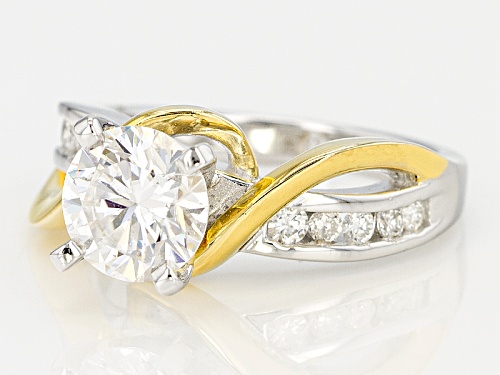 Pre-Owned Moissanite Fire® 1.74ctw Dew Platineve™ With 14k Yellow Gold Accent Over Platineve Ring - Size 6