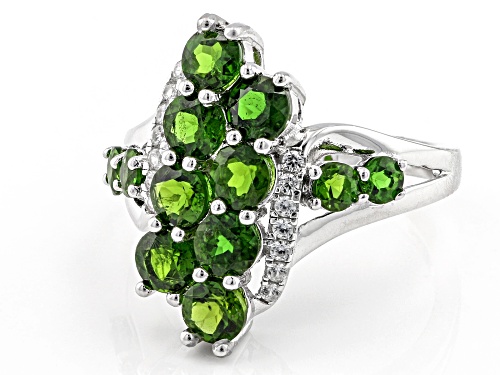 Pre-Owned 2.28ctw Round Chrome Diopside With 0.12ctw Round White Zircon Rhodium Over Sterling Silver - Size 7