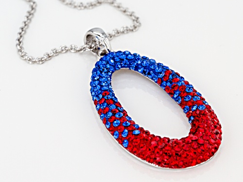 Pre-Owned Crystal Red And Blue Oval Pendant With Chain