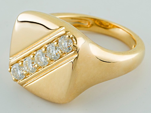 Pre-Owned Moissanite Fire® .65ctw Dew Round 14k Yellow Gold Over Silver Ring - Size 6