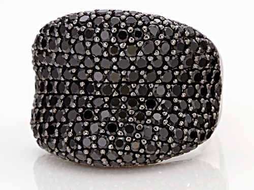 Pre-Owned 1.43ctw Round Black Spinel Rhodium Over Sterling Silver Cluster Band Ring - Size 6