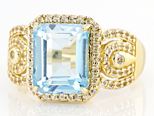 Pre-Owned 3.50ct Rectangular Octagonal Glacier Topaz™ & 0.28ctw White Topaz 18k Yellow Gold Over Sil - Size 9