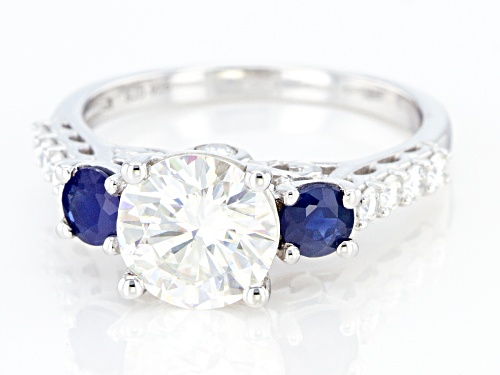 Pre-Owned MOISSANITE FIRE(R) 2.20CTW DEW AND BLUE SAPPHIRE PLATINEVE(R) RING - Size 11