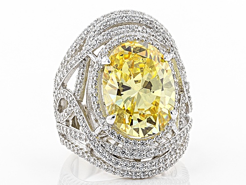 Pre-Owned Charles Winston For Bella Luce® 18.57ctw Canary & Diamond Simulants Rhodium Over Silver Ri - Size 5