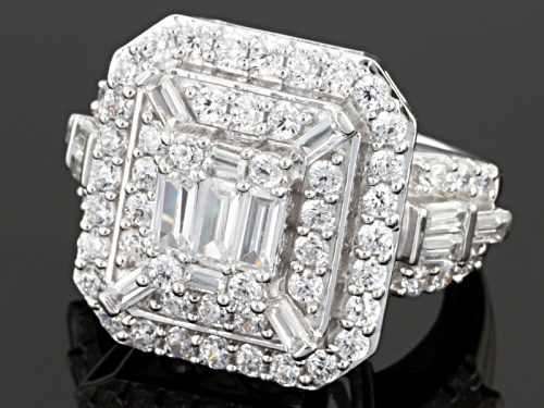 Pre-Owned Bella Luce ® 5.87ctw Diamond Simulant Baguette & Round Rhodium Over Silver Ring (3.15ctw D - Size 9