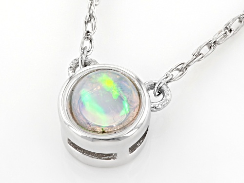 Pre-Owned .07ct Round Ethiopian Opal Solitaire, Rhodium Over 10k White Gold Child's Necklace - Size 10