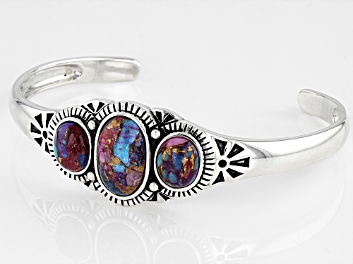 Pre-Owned Southwest Style By JTV™ Blended Purple Spiny Oyster and Turquoise Rhodium Over Silver Cuff