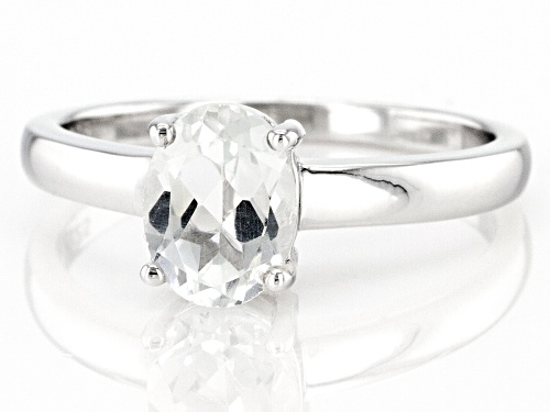 Pre-Owned 1.28ct Oval White Topaz Rhodium Over Sterling Silver April Birthstone Ring - Size 10