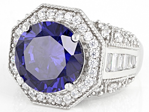 Pre-Owned Bella Luce® Esotica™ 12.90ctw Tanzanite And White Diamond Simulants Platinum Over Silver R - Size 5