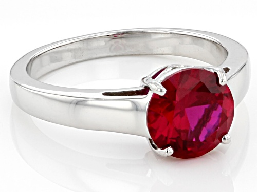 Pre-Owned 1.87ct Round Lab Created Ruby Rhodium Over Sterling Silver Solitaire July Birthstone Ring - Size 8