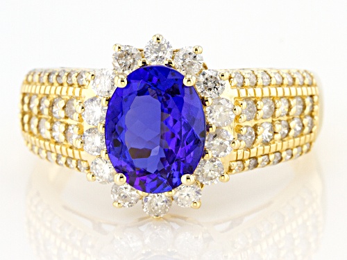 Pre-Owned 1.70ctw Oval Tanzanite With 0.82ctw Round White Diamond 14K Yellow Gold Ring - Size 5.5
