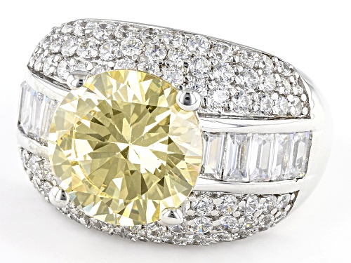 Pre-Owned Bella Luce® 11.40ctw Canary And White Diamond Simulants Platinum Over Sterling Silver Ring - Size 5