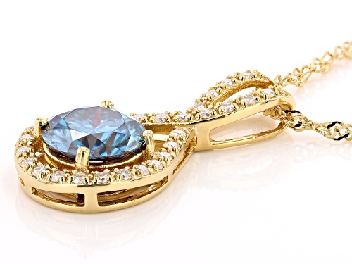 Pre-Owned MOISSANITE FIRE(R) & BLUE MOISSANITE 2.99CTW DEW 14K YELLOW GOLD OVER SILVER PENDANT & CHA