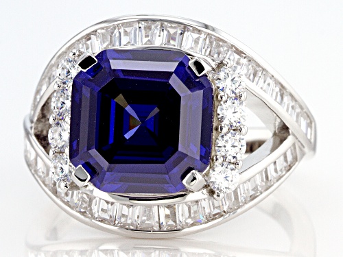 Pre-Owned Bella Luce® Esotica™ 10.04ctw Tanzanite And White Diamond Simulants Rhodium Over Silver Ri - Size 5