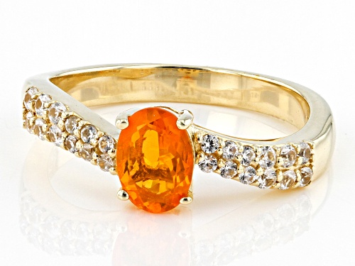 Pre-Owned 0.40ct Fire Opal And 0.30ctw White Zircon 18k Yellow Gold Over Sterling Silver Ring - Size 7
