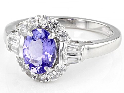 Pre-Owned 1.12ct Tanzanite With 0.84ctw White Zircon Rhodium Over Sterling Silver Ring - Size 9
