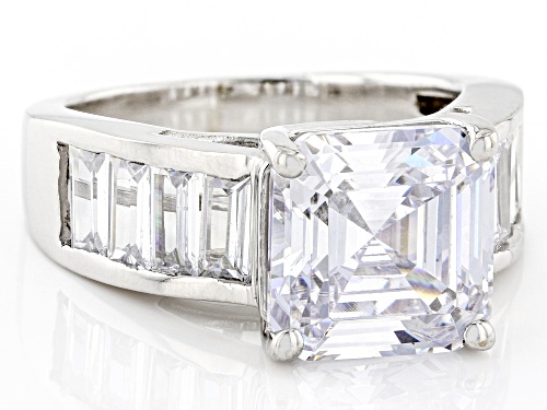 Pre-Owned Bella Luce® 10.25ctw White Diamond Simulant Platinum Over Silver Asscher Cut Ring(6.21ctw - Size 11
