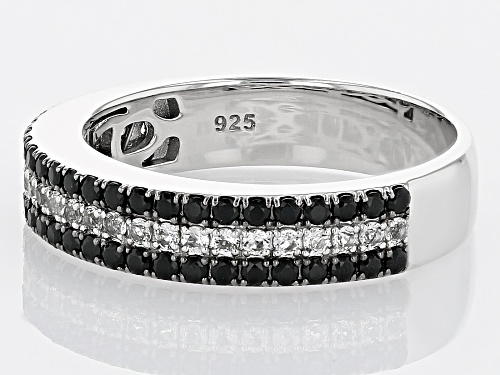 Pre-Owned 0.85ctw Round Black Spinel With 0.51ctw White Zircon Rhodium Over Sterling Silver Men's Ba - Size 11