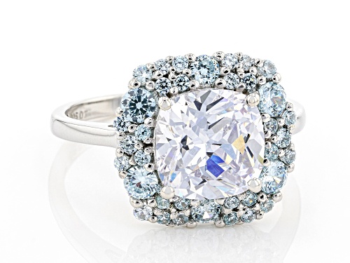 Pre-Owned Bella Luce ® 9.33ctw Aquamarine And White Diamond Simulants Rhodium Over Sterling Silver R - Size 8