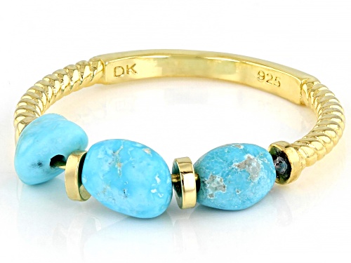 Pre-Owned Free-Form Sleeping Beauty Turquoise 18k Yellow Gold Over Sterling Silver Ring - Size 7
