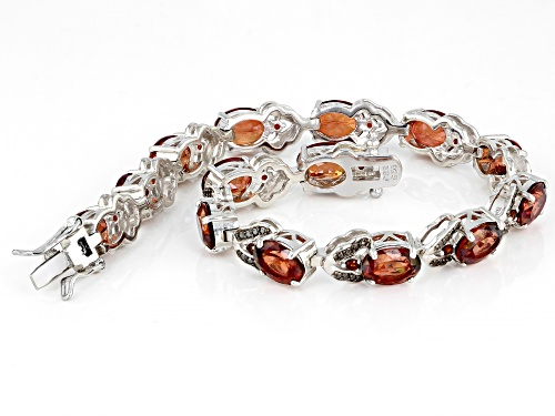 Pre-Owned 13.09ctw Labradorite & .40ctw Vermelho Garnet™ & Red Diamond Accent Rhodium Over Silver Br - Size 8