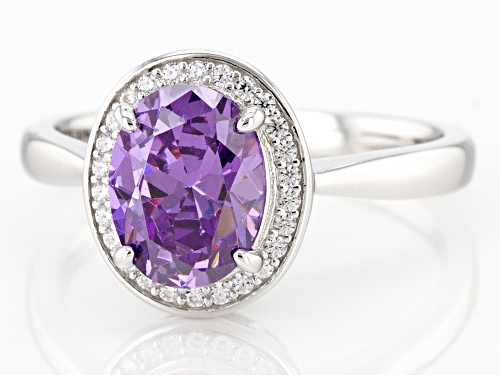 Pre-Owned Bella Luce ® 3.22ctw Amethyst And White Diamond Simulants Rhodium Over Sterling Silver Rin - Size 10