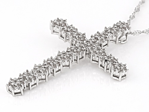 Pre-Owned 2.28ctw Round White Zircon Rhodium Over Sterling Silver Cross Pendant With Chain