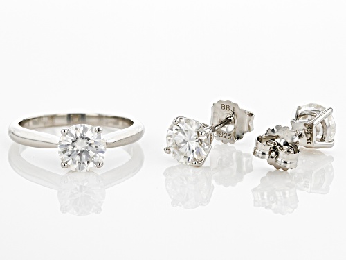 Pre-Owned MOISSANITE(R) 3.60CTW DEW ROUND PLATINEVE(R) RING & STUD EARRINGS SET