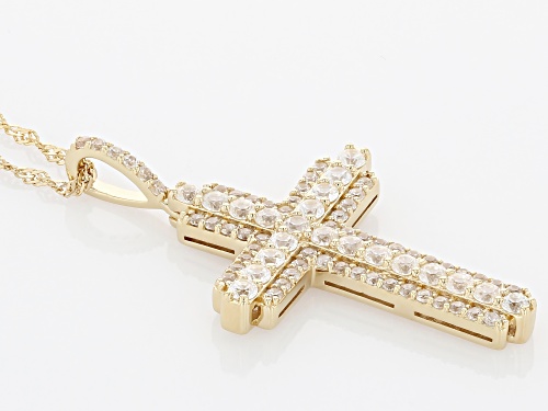 Pre-Owned 2.94ctw Round White Zircon 18K Yellow Gold Over Sterling Silver Cross Pendant With Chain
