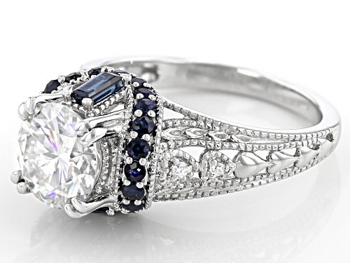 Pre-Owned MOISSANITE FIRE(R) 1.94CTW DEW AND BLUE SAPPHIRE PLATINEVE(R) RING - Size 6