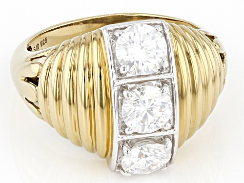 Pre-Owned MOISSANITE FIRE(R) 1.50CTW DEW ROUND 14K YELLOW GOLD OVER SILVER RING - Size 8