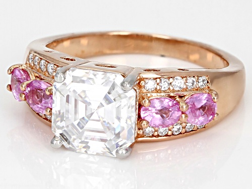 Pre-Owned MOISSANITE FIRE(R) 3.16CTW DEW & PINK SAPPHIRE 14K ROSE GOLD OVER SILVER RING - Size 8