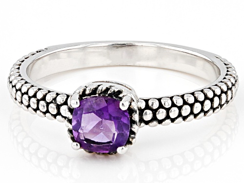 Pre-Owned 0.43ct Square Cushion African Amethyst  Rhodium Over Sterling Silver Ring - Size 9