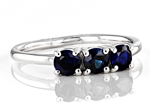 Pre-Owned 0.79ctw Round Lab Created Sapphire Rhodium Over Sterling Silver September Birthstone 3-Sto - Size 9