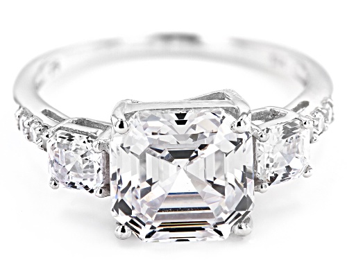 Pre-Owned Bella Luce ® 7.49ctw Platinum Over Sterling Silver Asscher Cut Ring (4.72ctw DEW) - Size 11