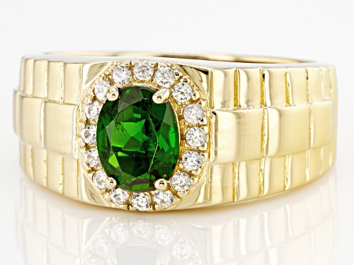 Pre-Owned 1.19ct Oval Chrome Diopside And 0.29ctw White Zircon 18k Yellow Gold Over Silver Men's Rin - Size 10