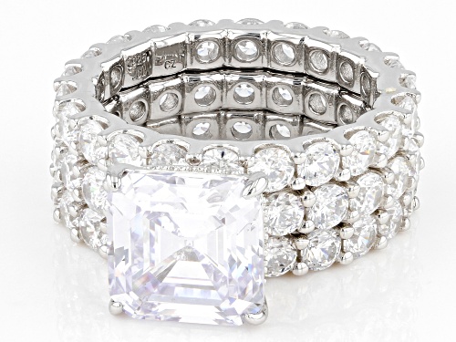 Pre-Owned Bella Luce® 10.06ctw White Diamond Simulant Asscher Cut Platinum Over Silver Ring Set of 3 - Size 7