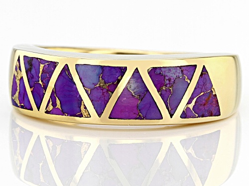 Pre-Owned Southwest Style By JTV™ Purple Turquoise 18k Yellow Gold Over Silver Band Ring - Size 12