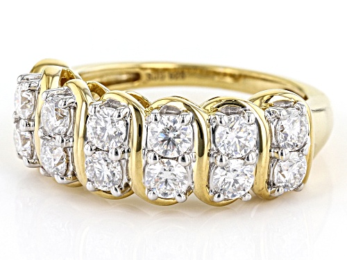 Pre-Owned MOISSANITE FIRE(R) 1.20CTW DEW  ROUND 14K YELLOW GOLD OVER SILVER RING - Size 7