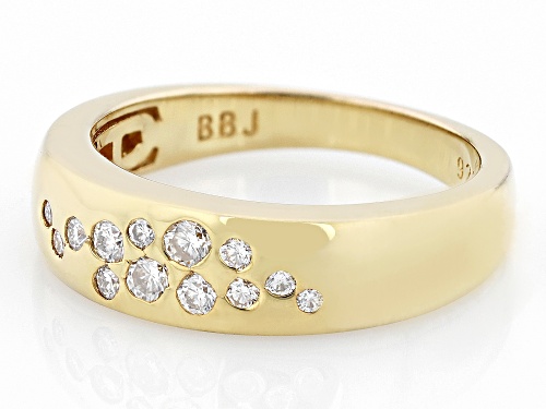 Pre-Owned MOISSANITE FIRE(R) .34CTW DEW ROUND 14K YELLOW GOLD OVER SILVER RING - Size 9