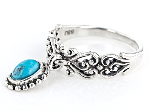 Pre-Owned 6x4mm Oval Turquoise Sterling Silver Solitaire Charm Ring - Size 8