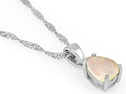 Pre-Owned 0.78ct Pear Ethiopian Opal Rhodium Over Sterling Silver October Birthstone Pendant With Ch