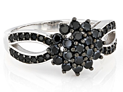Pre-Owned 1.00ctw Round Black Spinel Rhodium Over Sterling Silver Ring - Size 9