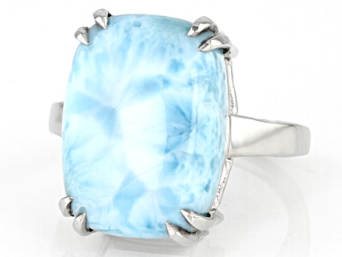 Pre-Owned 18x13 Rectangular Cushion Larimar Rhodium Over Sterling Silver Solitaire Ring - Size 7